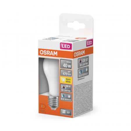 OSRAM E27 LED Lampe STAR Classic 4,9W wie 40W 2700K mit warmweißem Licht & sehr hoher Farbwiedergabe 97Ra